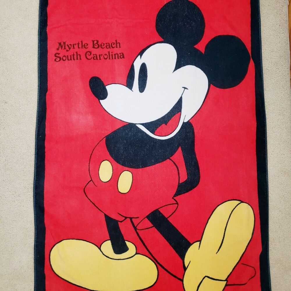 Sherry Mickey Mouse Beach Towel Myrtle Beach The Walt Disney Black Red Vintage